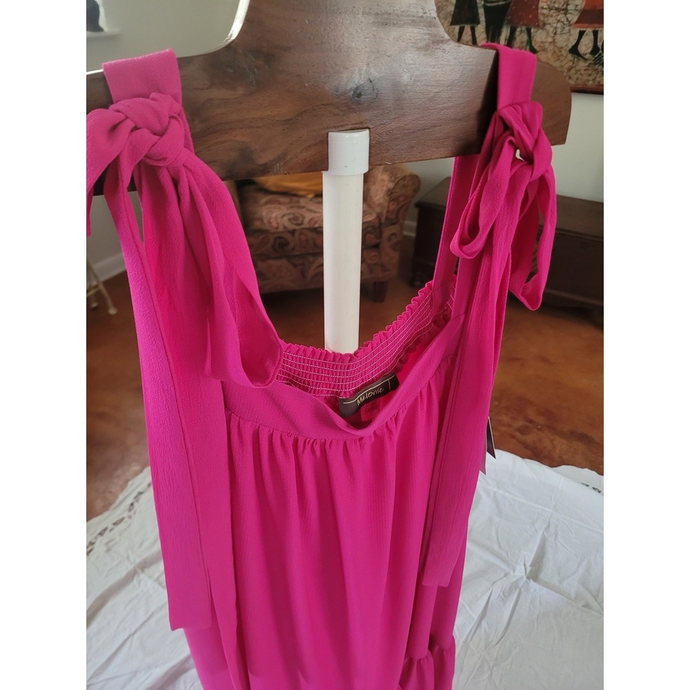 Melonie Pink Long Sleeveless A-Line Dress Tie Strap Ruffle Solid Women Sz 10